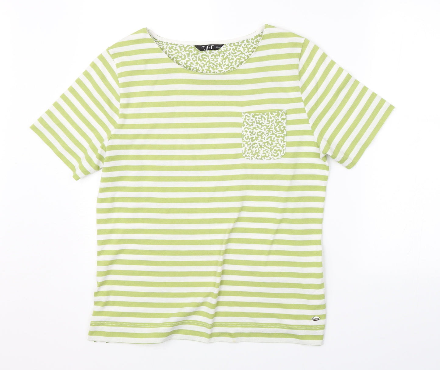 Tigi Womens Green Striped  Basic T-Shirt Size L