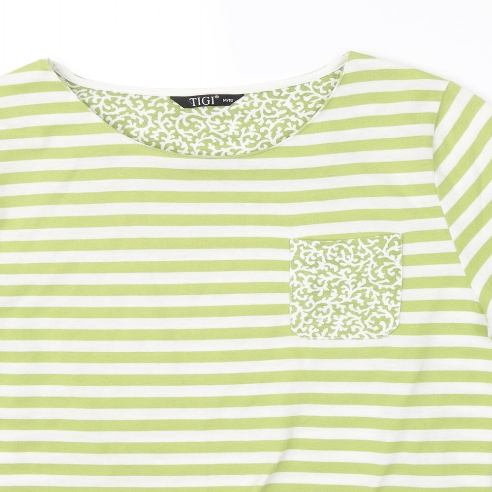 Tigi Womens Green Striped  Basic T-Shirt Size L