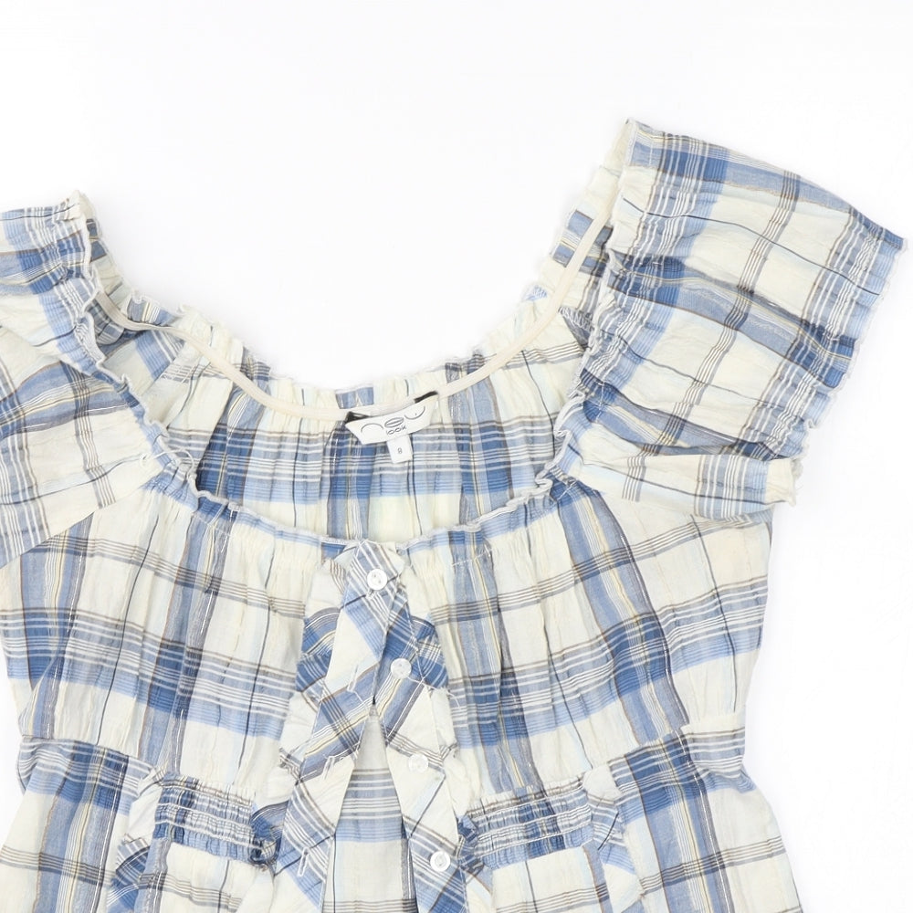 New Look Womens Blue Check  Basic Blouse Size 8