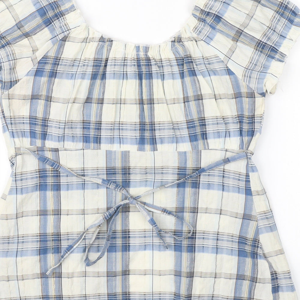 New Look Womens Blue Check  Basic Blouse Size 8