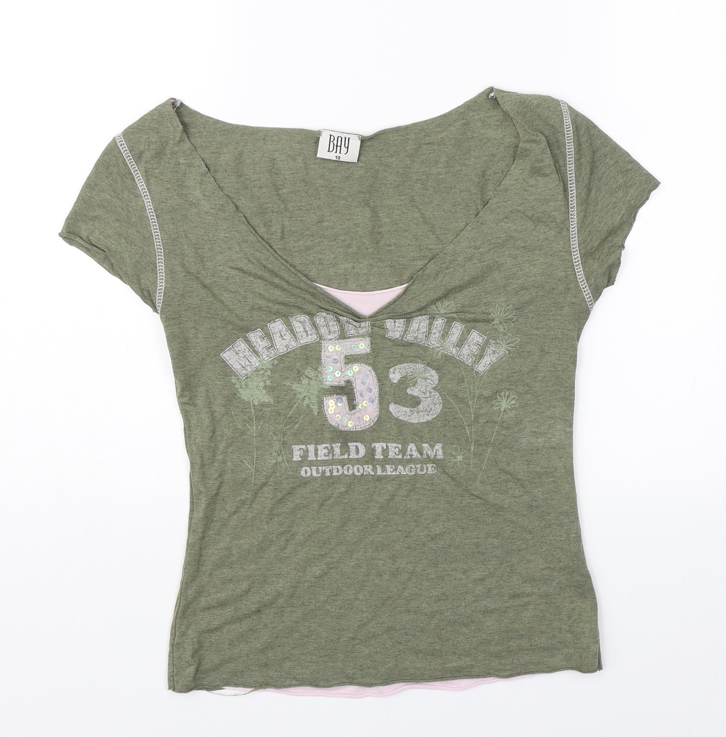 Bay Womens Green   Basic T-Shirt Size 10