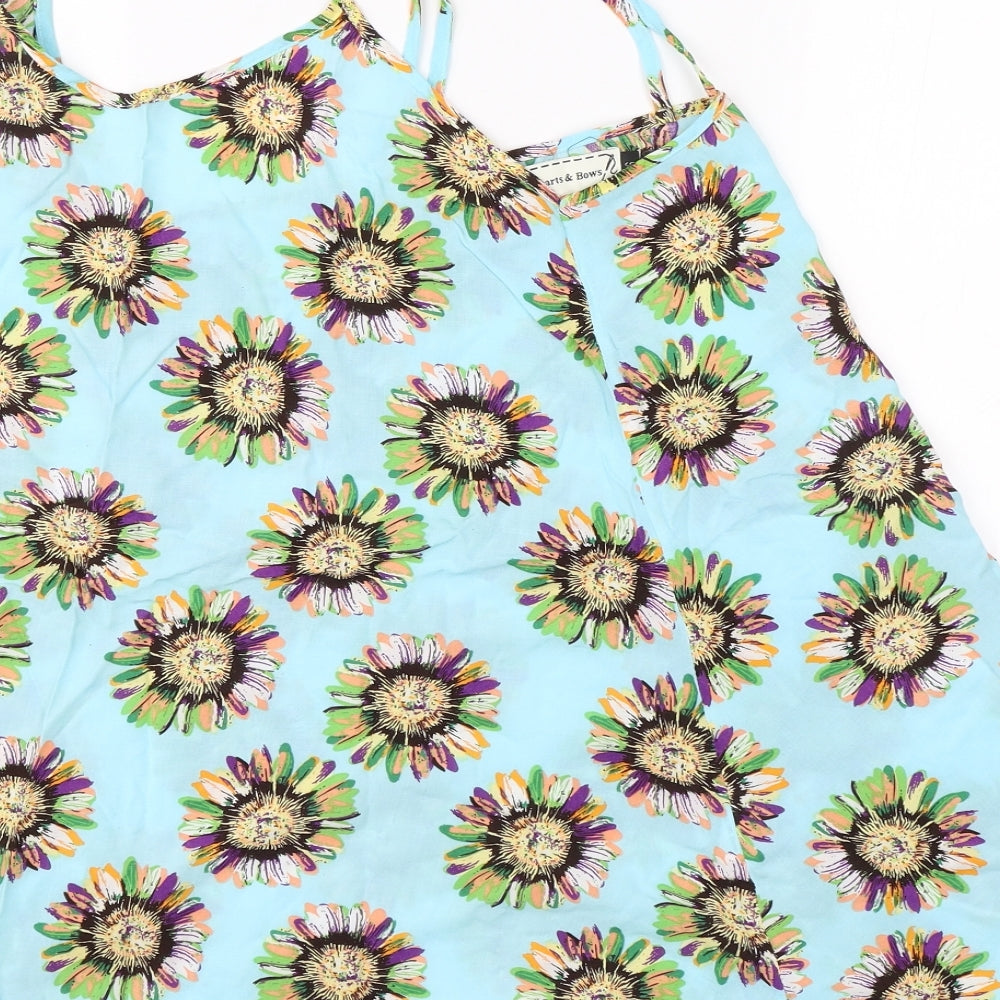 Hearts & Bows Womens Blue Floral  Basic Blouse Size 6