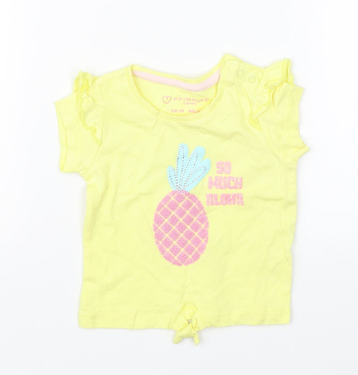 Primark Girls Yellow   Basic T-Shirt Size 3-6 Months