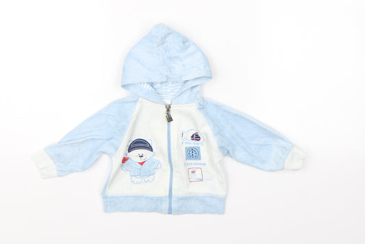 Front view of Preworn Baby Blue Full Zip Jumper, size 6-9, Months