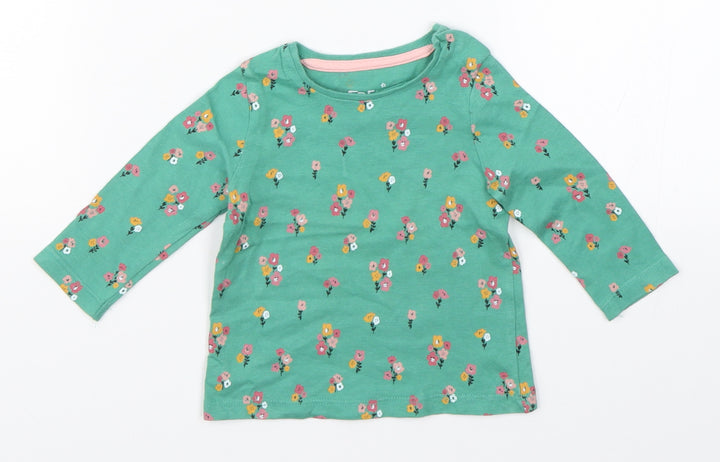 F&F Girls Green Floral Basic T-Shirt Size 0-3 Months