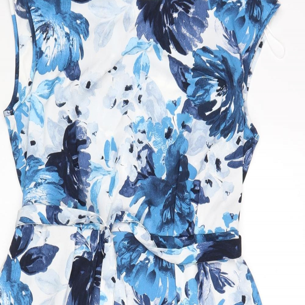 TU Womens Blue Floral Rayon A-Line  Size 12