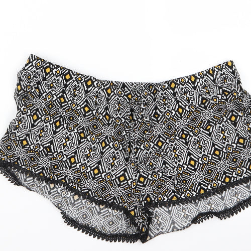 Preworn Womens Black Geometric Ramie Hot Pants Shorts Size 8
