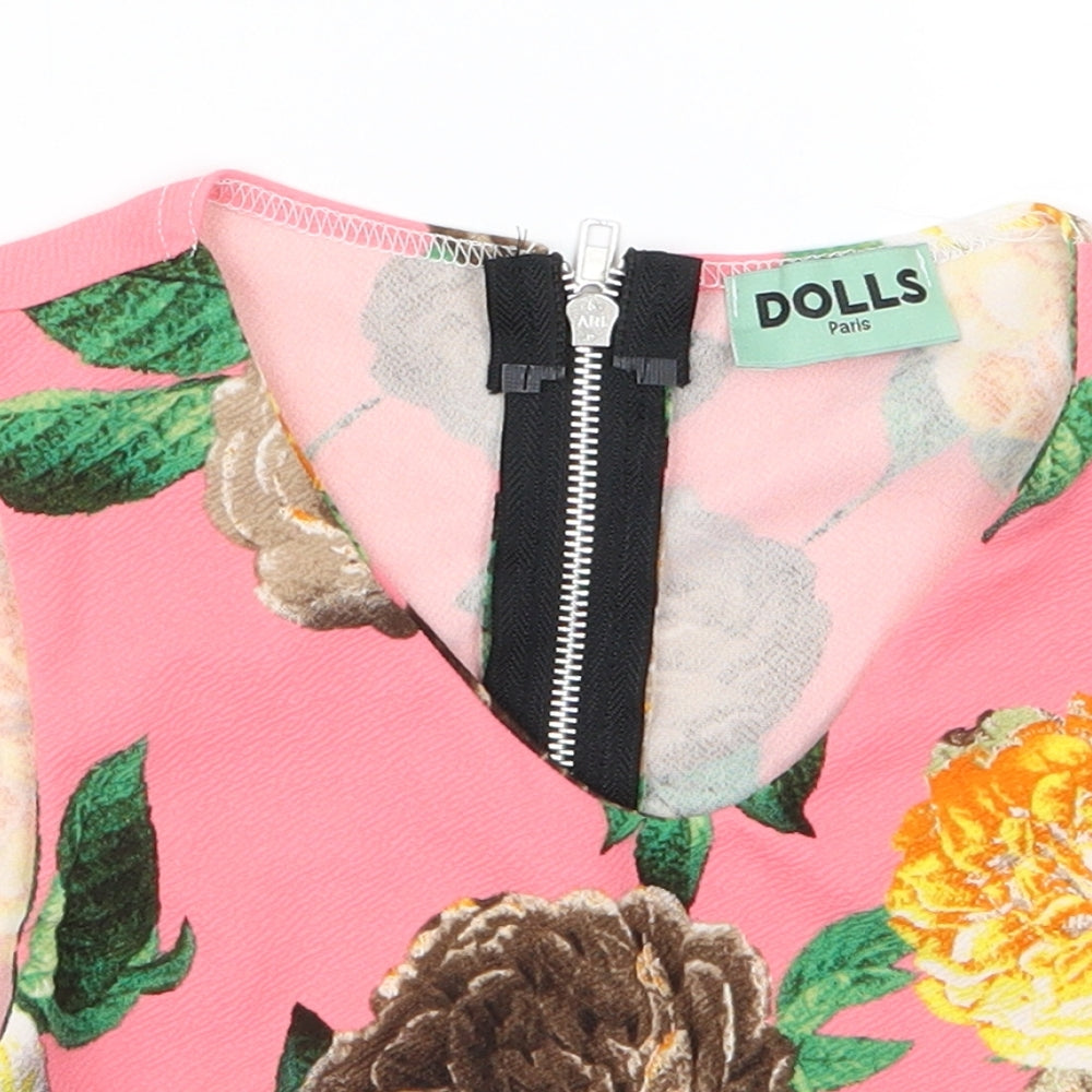 dolls Womens Pink Floral  Cropped Tank Size M
