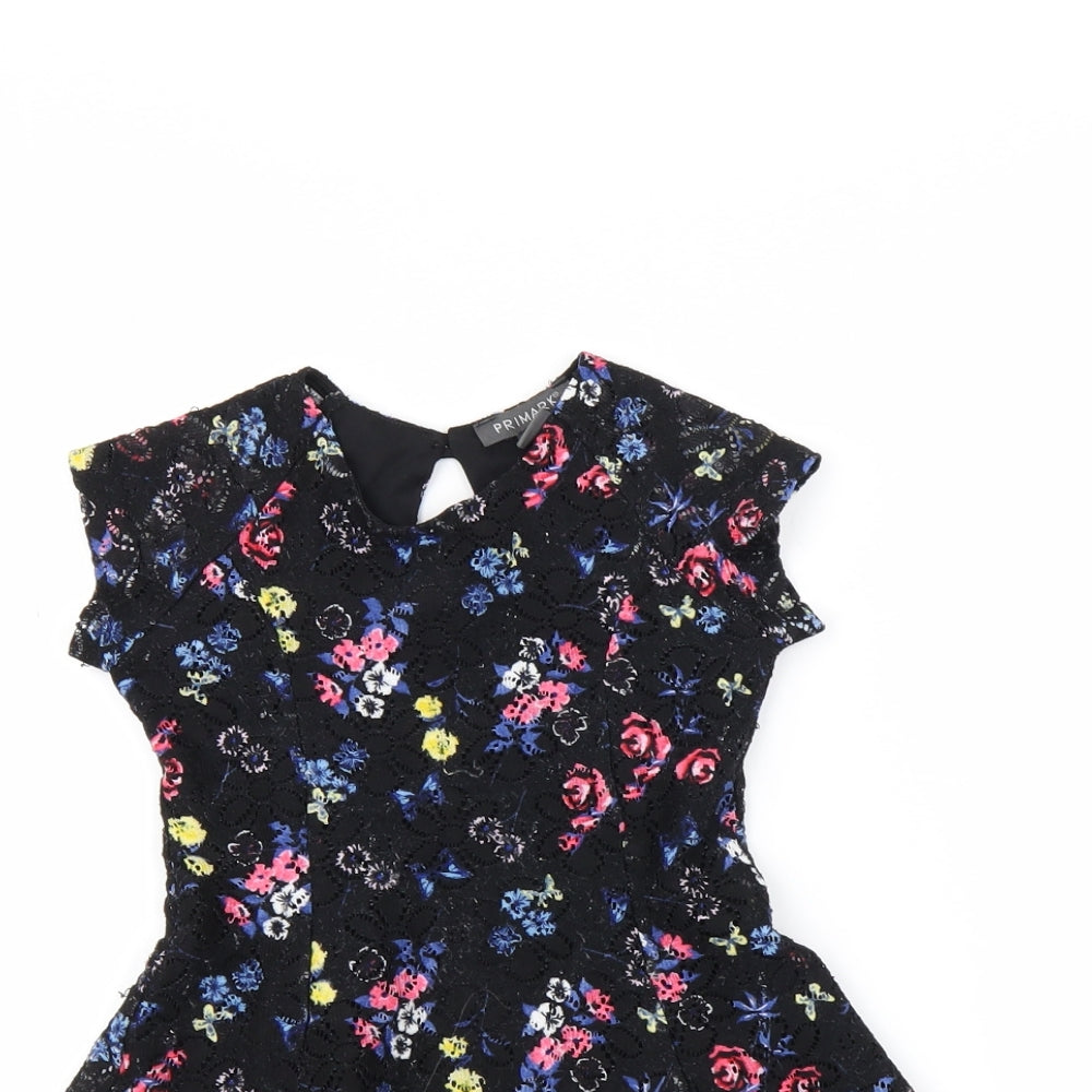 Primark Girls Black Floral  A-Line  Size 3-4 Years