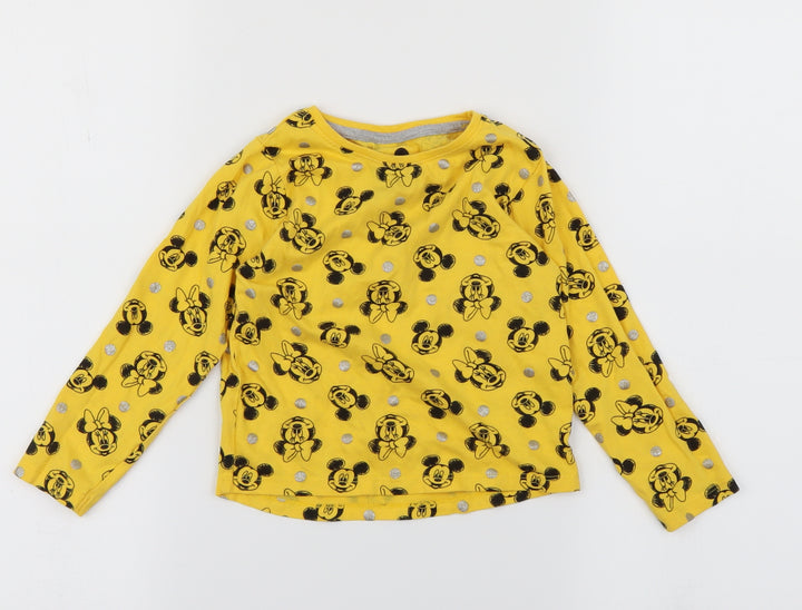 Disney Girls Yellow Animal Print Basic T-Shirt Size 2 Years - minnie