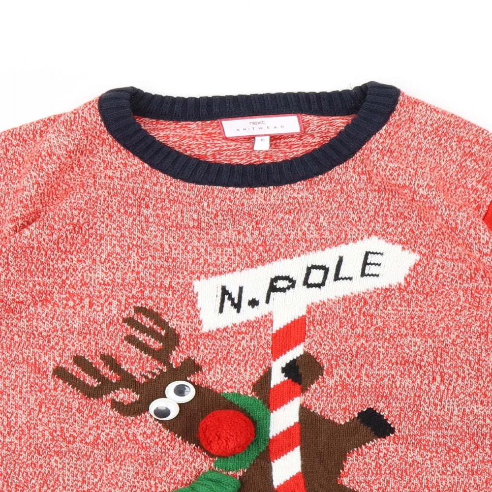 NEXT Womens Red Animal Print  Pullover Jumper Size 16  - Raindeer christmas