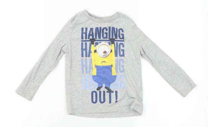 Minion made Boys Grey   Basic T-Shirt Size 3-4 Years  - minions, despicable me