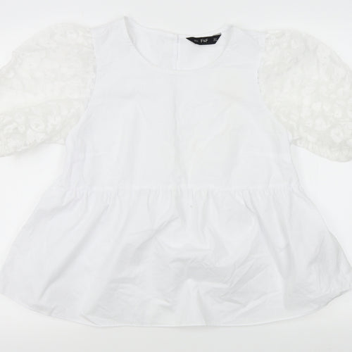 F&F Womens White   Basic Blouse Size 10  - sheer shoulders