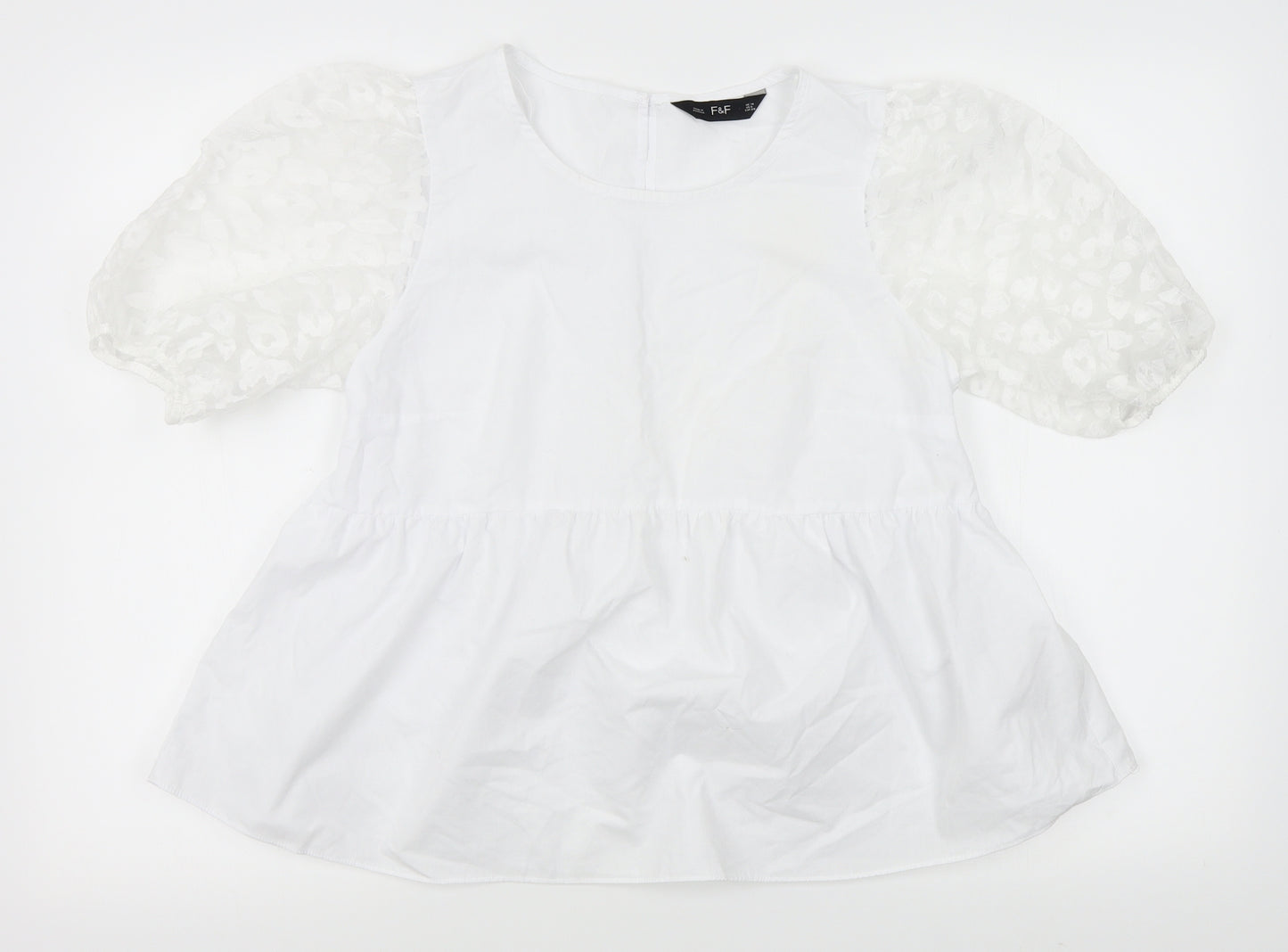 F&F Womens White   Basic Blouse Size 10  - sheer shoulders