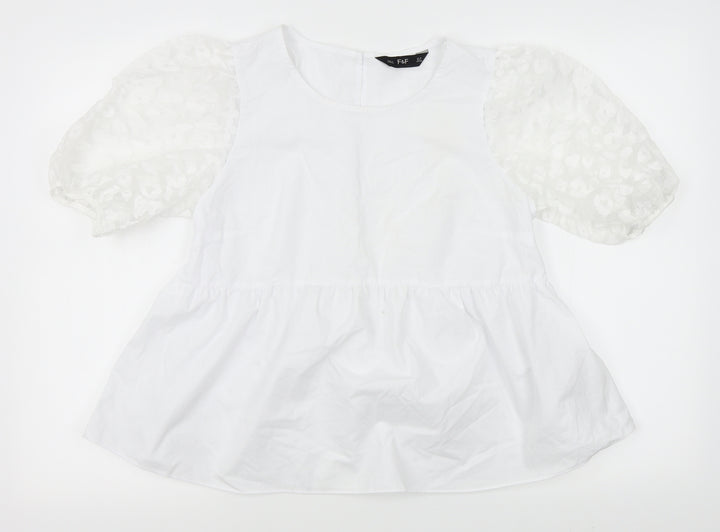 F&F Womens White   Basic Blouse Size 10  - sheer shoulders