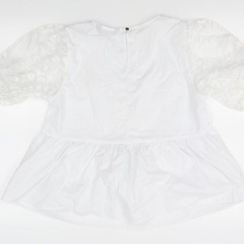 F&F Womens White   Basic Blouse Size 10  - sheer shoulders
