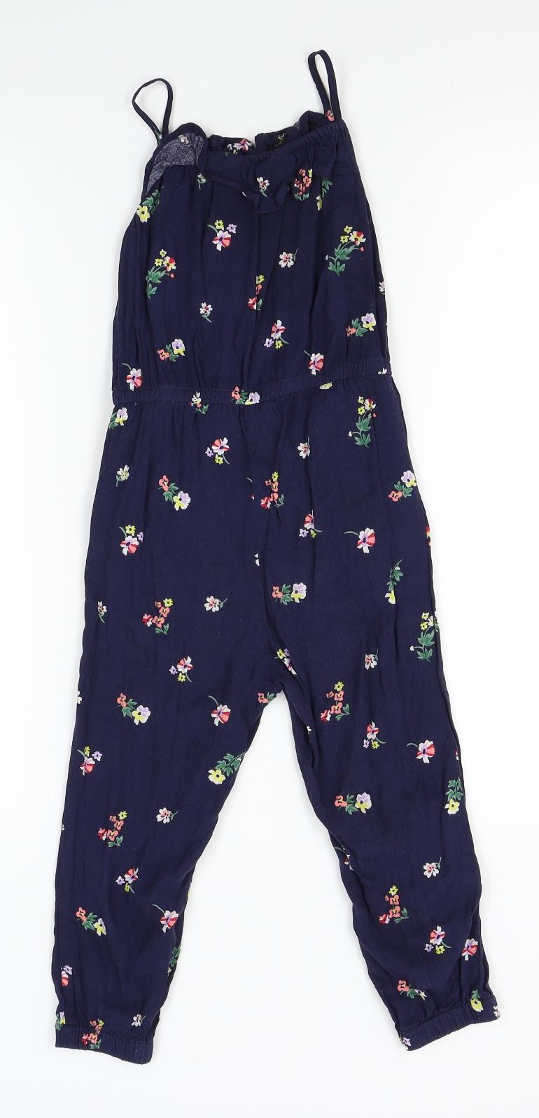 H&M Girls Blue Floral  Dungaree One-Piece Size 3-4 Years