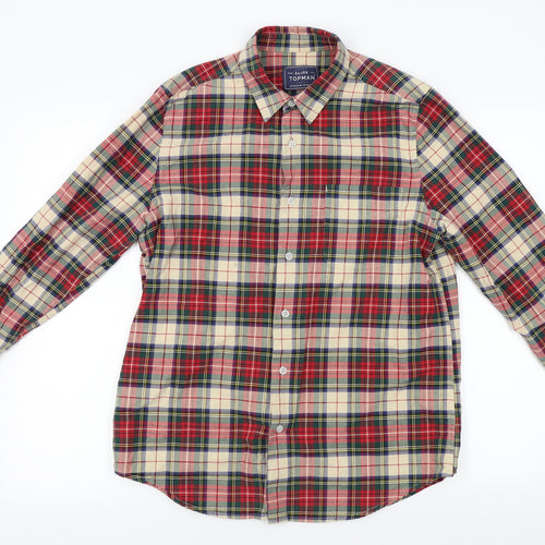 Topman Mens Red Plaid   Button-Up Size M