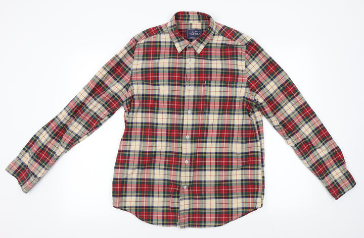 Topman Mens Red Plaid Button-Up Size M