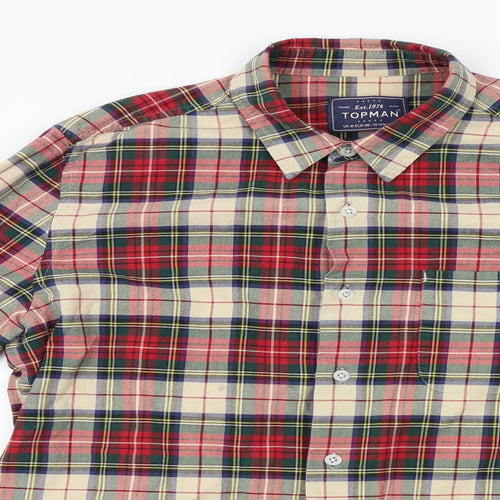 Topman Mens Red Plaid   Button-Up Size M
