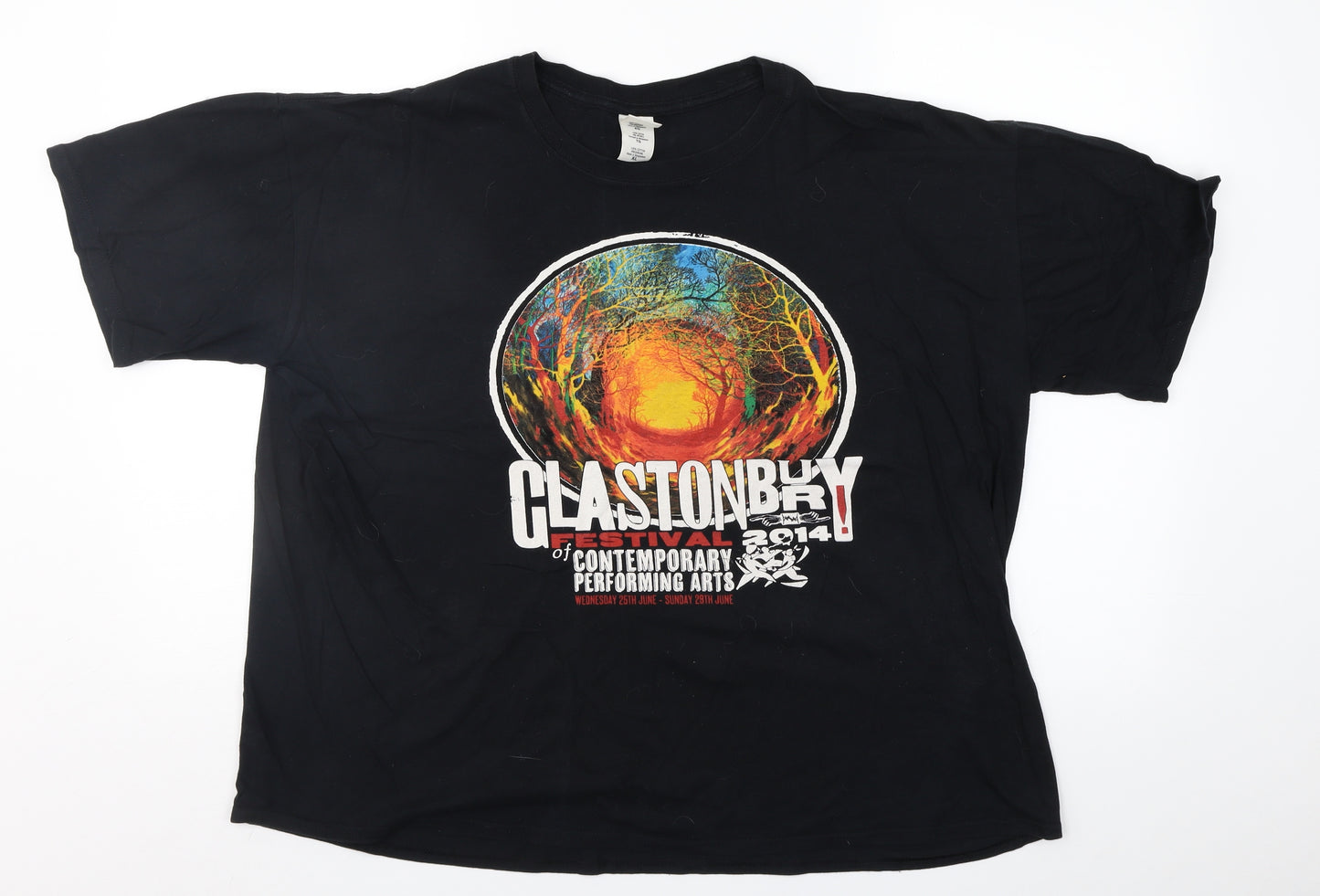 Gildan Womens Black  Jersey Basic T-Shirt Size XL  - Glastonbury Festival 2014