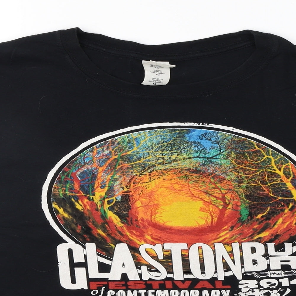 Gildan Womens Black  Jersey Basic T-Shirt Size XL  - Glastonbury Festival 2014