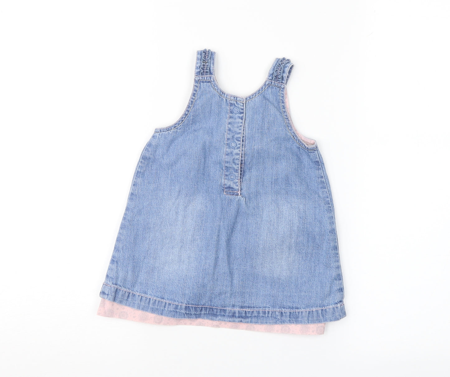 Mothercare Girls Blue Floral  Pinafore/Dungaree Dress  Size 6-9 Months