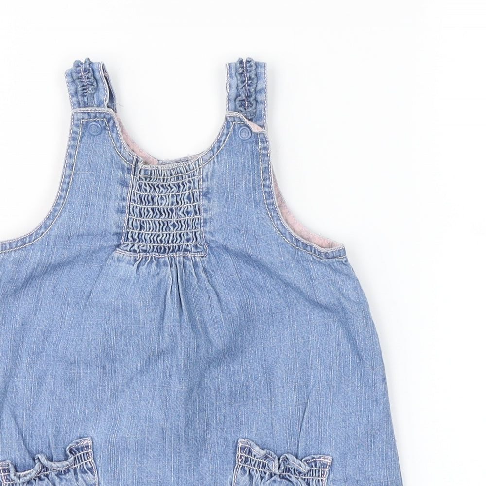 Mothercare Girls Blue Floral  Pinafore/Dungaree Dress  Size 6-9 Months