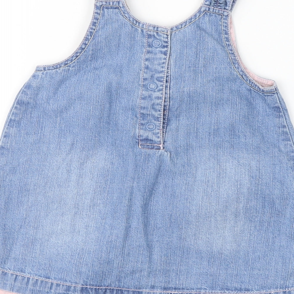 Mothercare Girls Blue Floral  Pinafore/Dungaree Dress  Size 6-9 Months