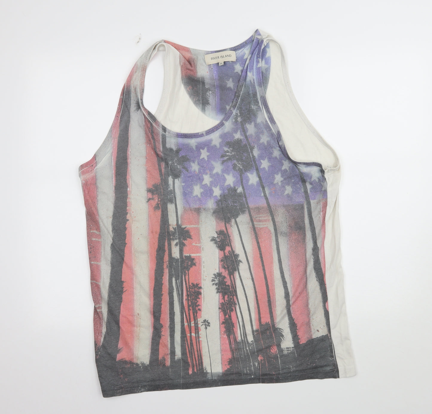 River Island Mens Multicoloured Geometric Jersey  T-Shirt Size XL  - American flag