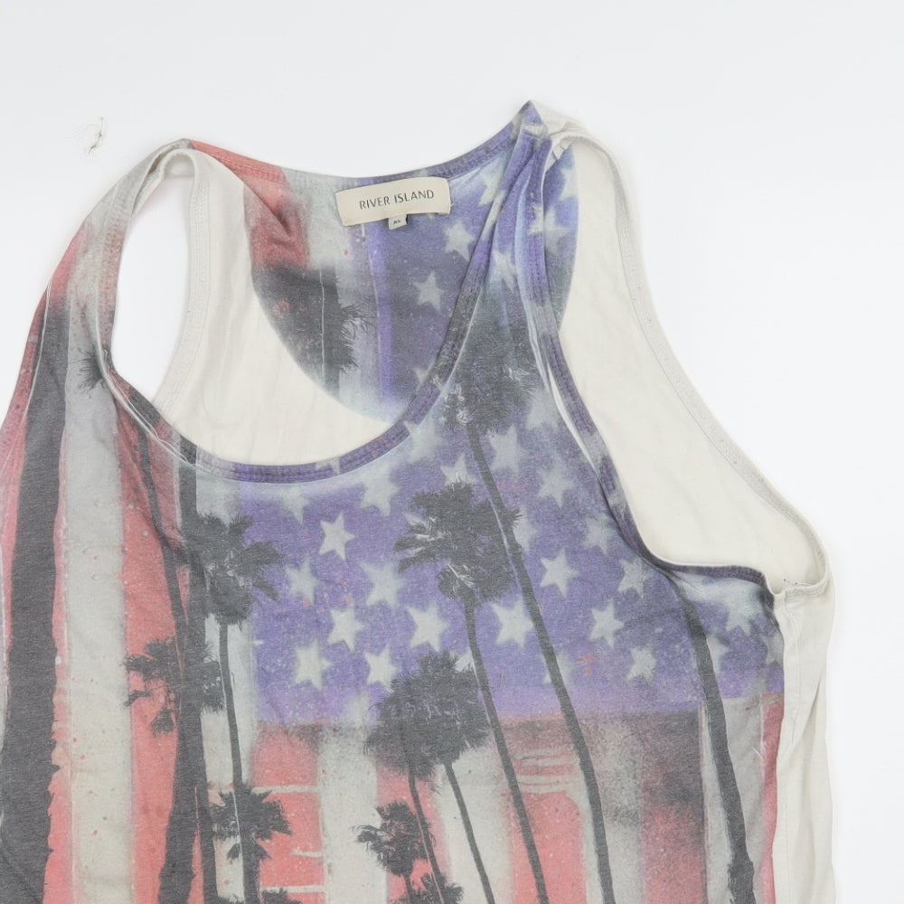 River Island Mens Multicoloured Geometric Jersey  T-Shirt Size XL  - American flag