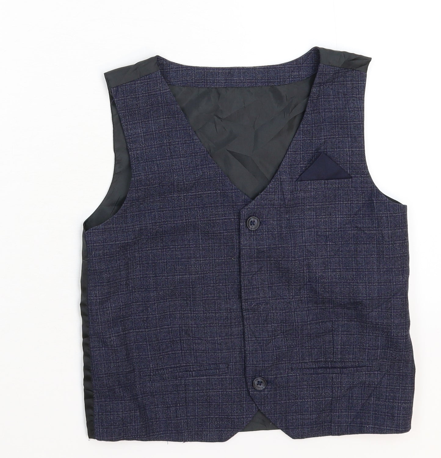 Preworn Boys Blue Check  Jacket Waistcoat Size 6-7 Years