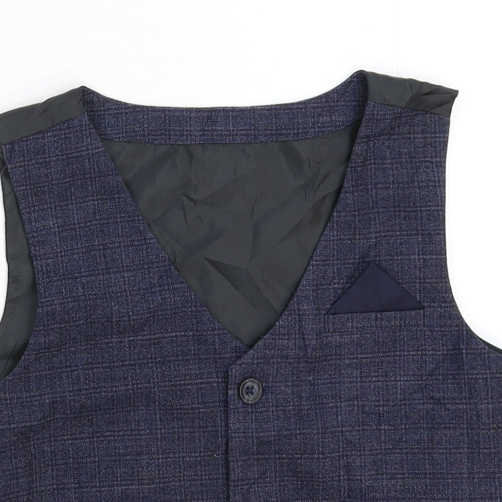 Preworn Boys Blue Check  Jacket Waistcoat Size 6-7 Years