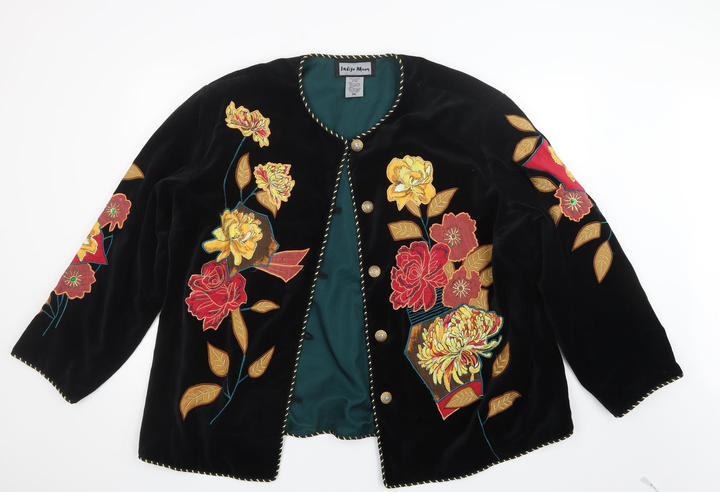 Indigo Moon Womens Black  Velvet Jacket  Size 3XL