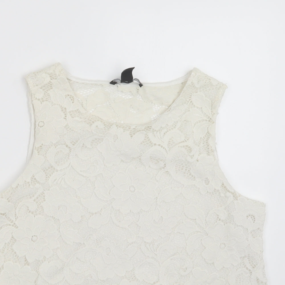 New Look Womens White  Lace Basic Blouse Size 10