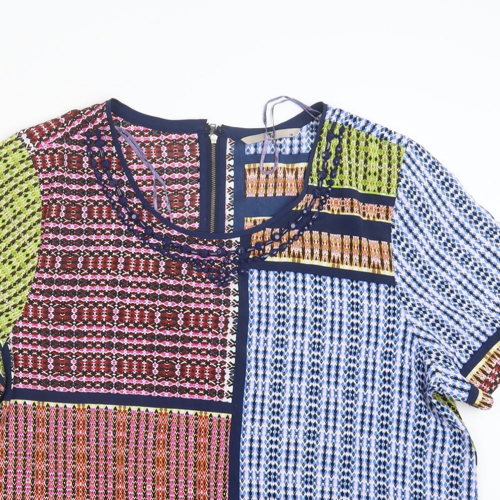 TU Womens Blue Geometric  Basic T-Shirt Size 18