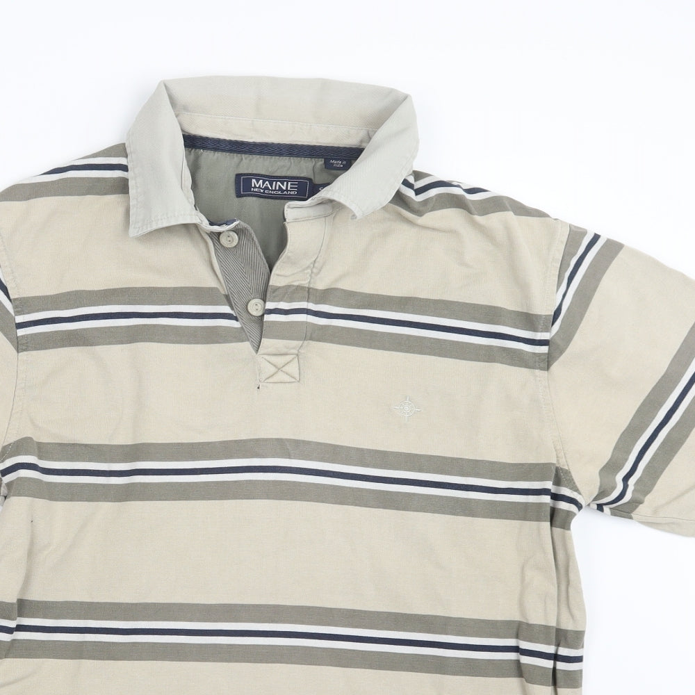 Maine Mens Beige Striped   Polo Size S