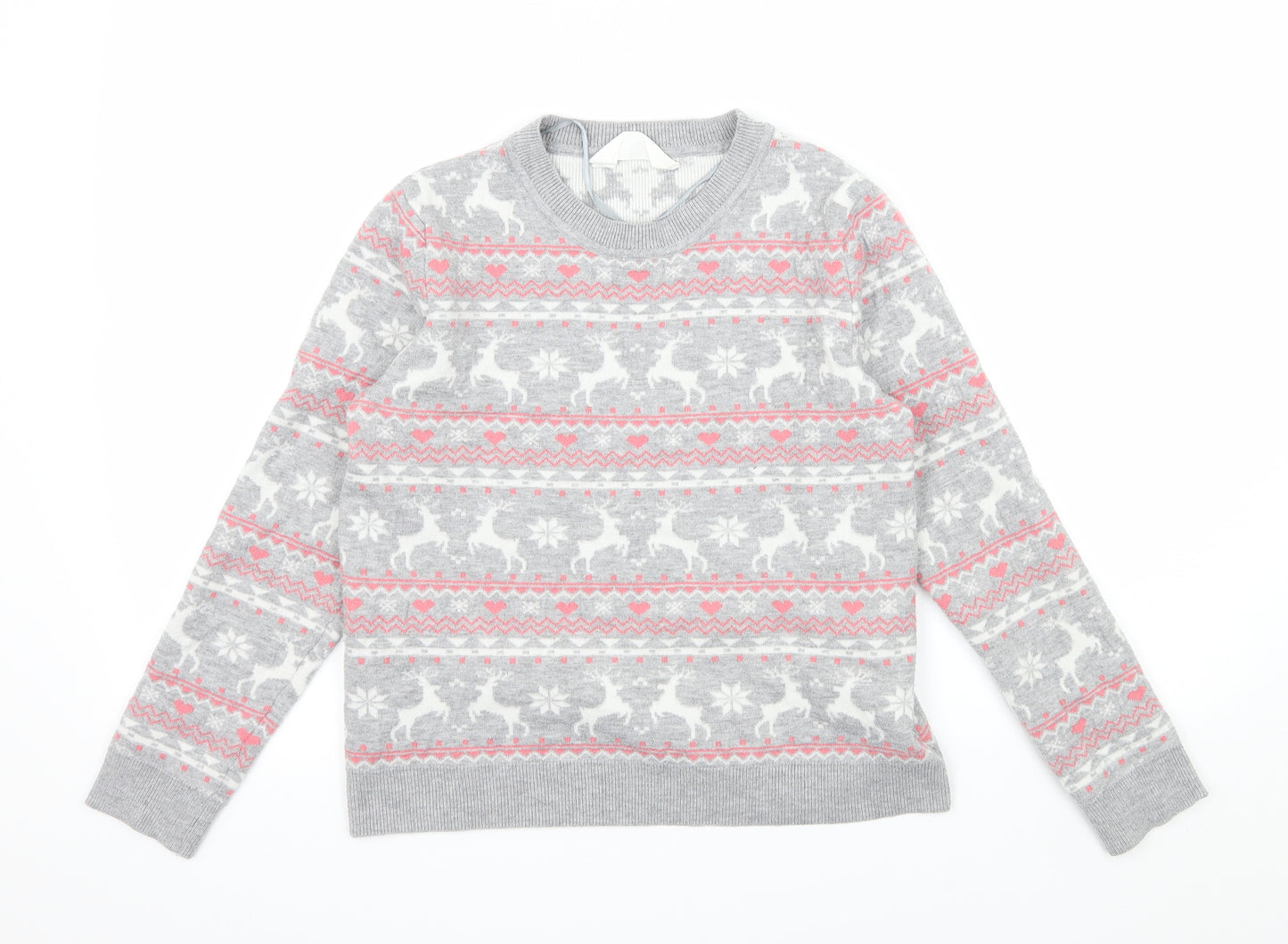 Primark Womens Grey Geometric Knit Pullover Jumper Size 12  - Reindeer
