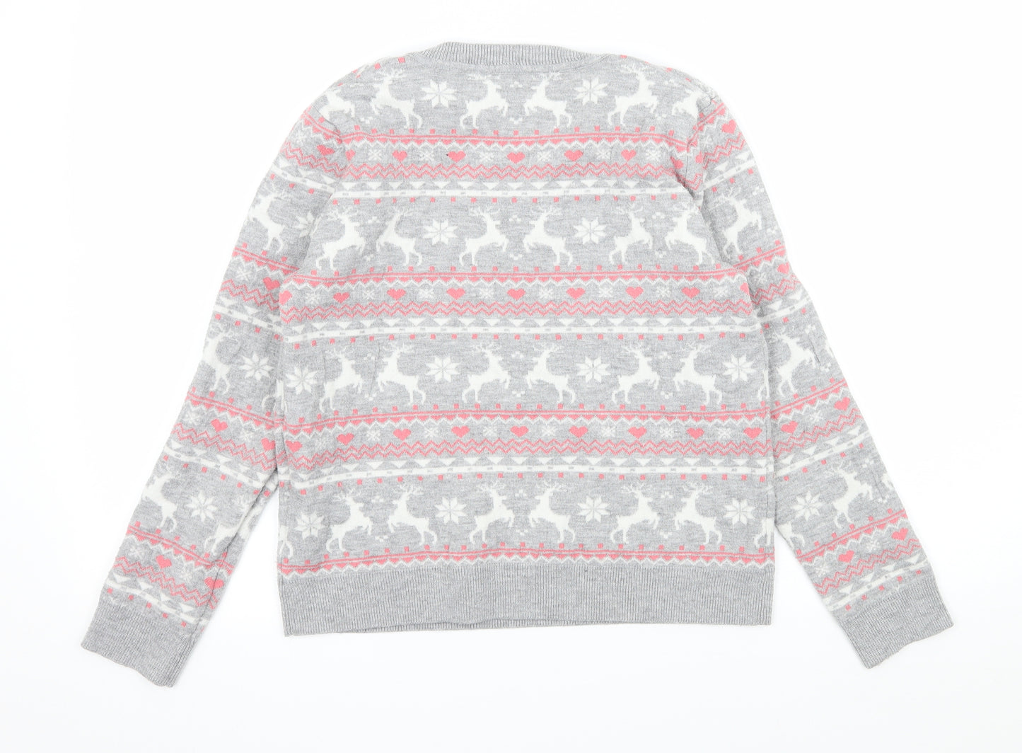 Primark Womens Grey Geometric Knit Pullover Jumper Size 12  - Reindeer