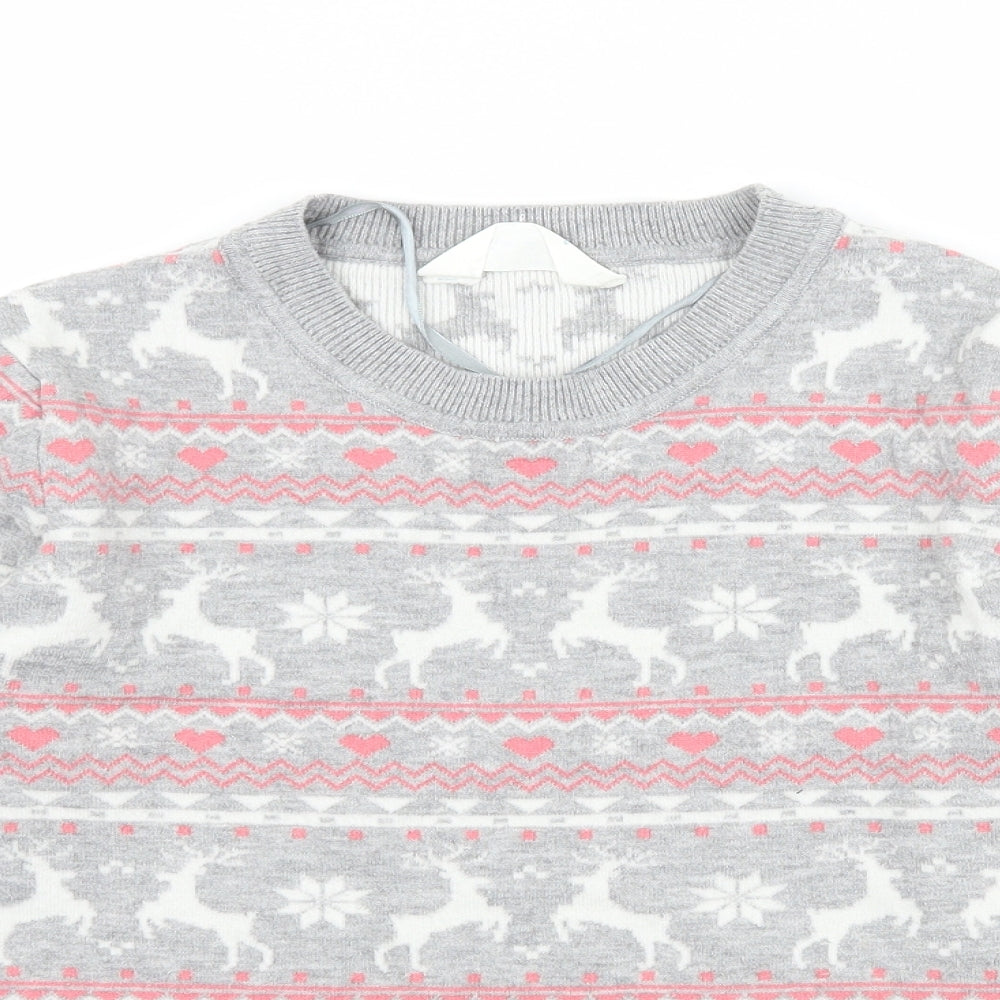Primark Womens Grey Geometric Knit Pullover Jumper Size 12  - Reindeer
