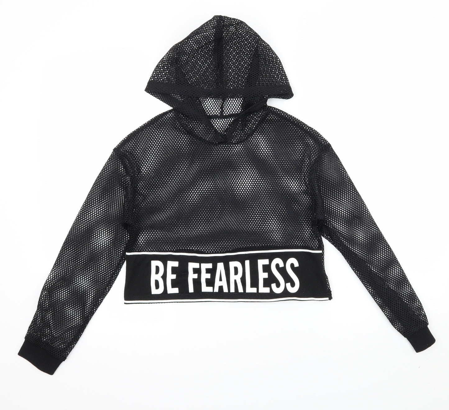 SheIn Girls Black  Mesh Pullover Hoodie Size 11-12 Years  - Be Fearless