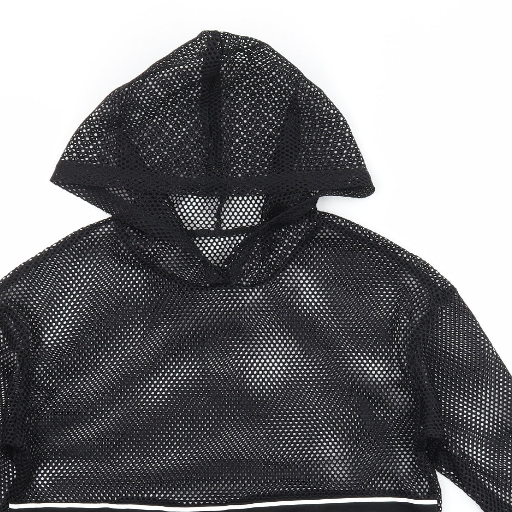 SheIn Girls Black  Mesh Pullover Hoodie Size 11-12 Years  - Be Fearless