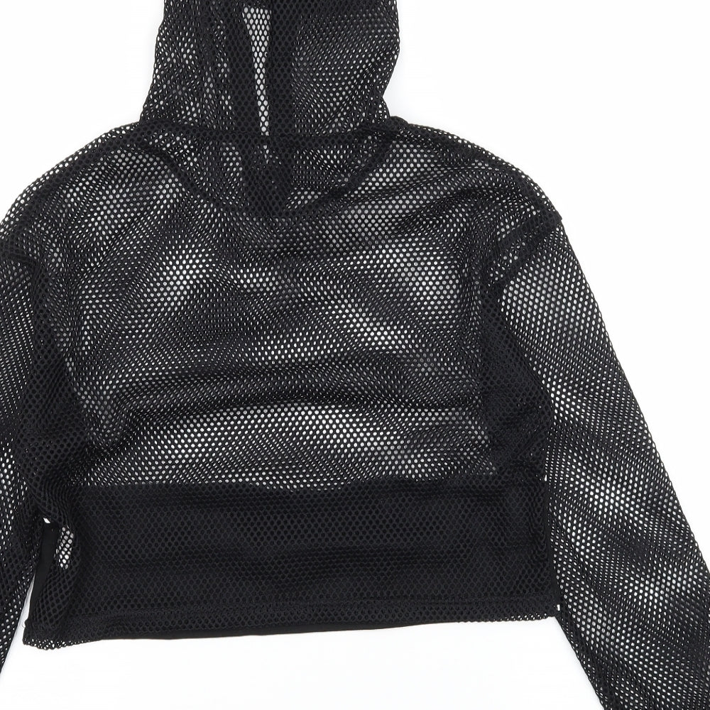 SheIn Girls Black  Mesh Pullover Hoodie Size 11-12 Years  - Be Fearless