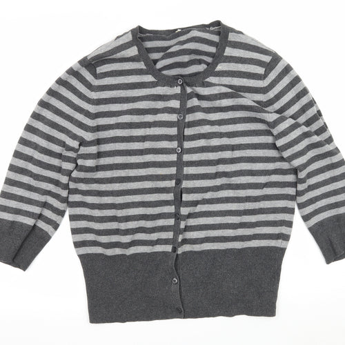 Debenhams Womens Grey Striped Knit Cardigan Jumper Size 16