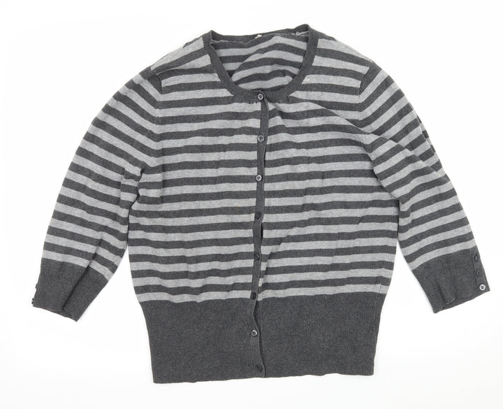 Debenhams Womens Grey Striped Knit Cardigan Jumper Size 16