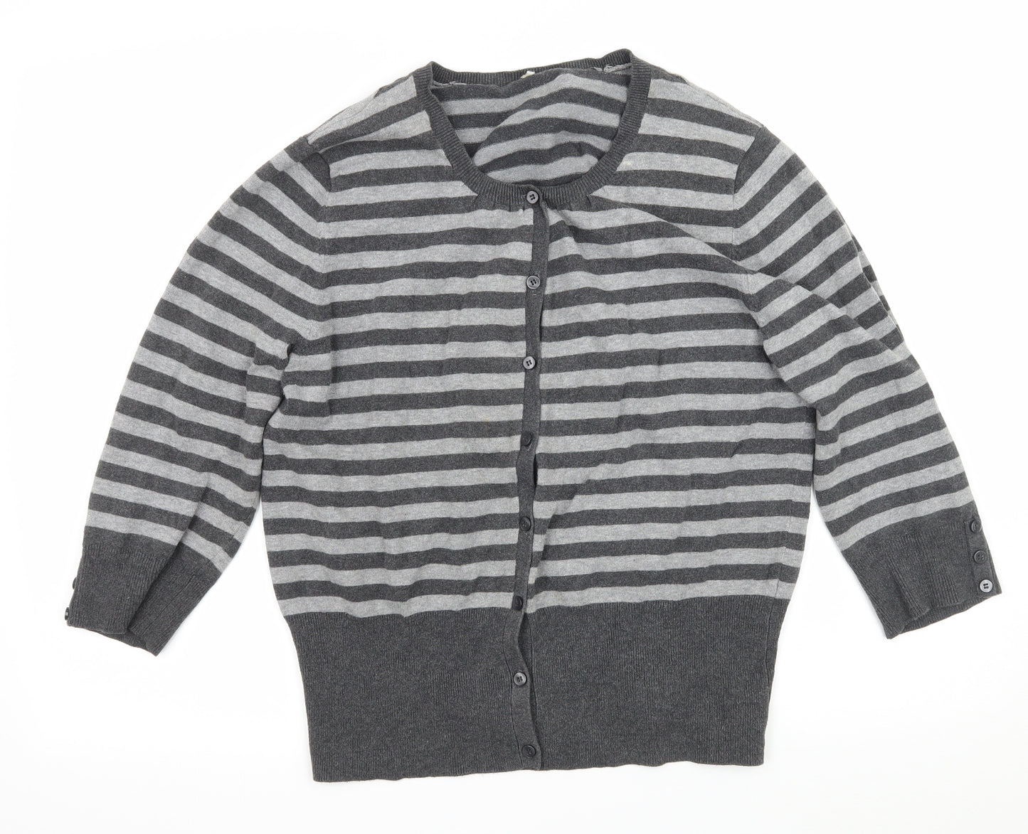Debenhams Womens Grey Striped Knit Cardigan Jumper Size 16