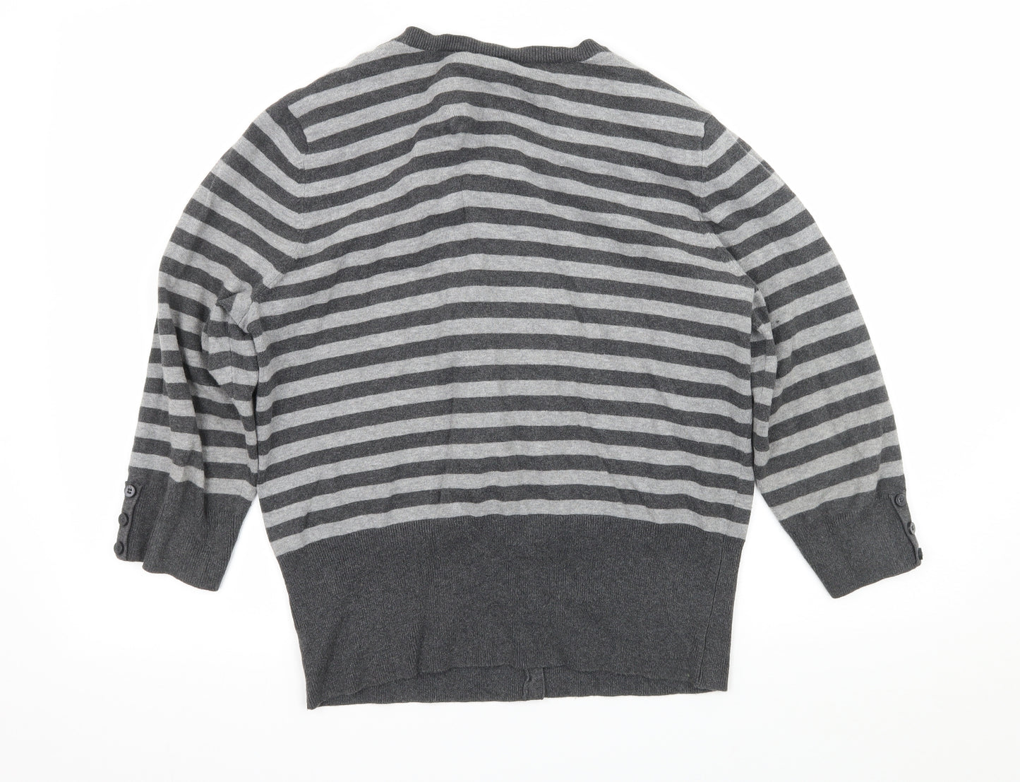 Debenhams Womens Grey Striped Knit Cardigan Jumper Size 16