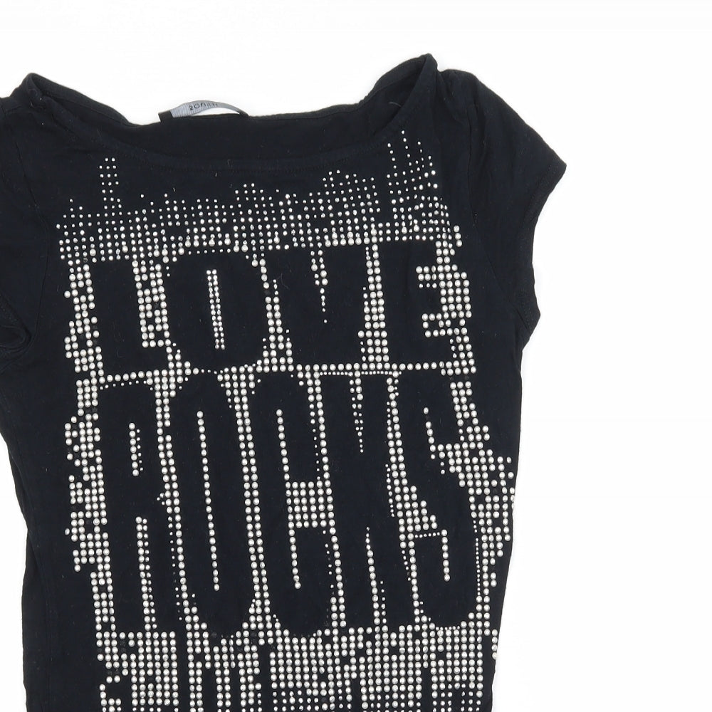 South Womens Black  Jersey Basic T-Shirt Size 10  - Love Rocks