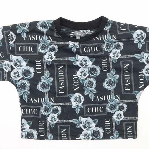 Studio Girls Black Geometric Jersey Basic T-Shirt Size 10-11 Years  - Chic Fashion