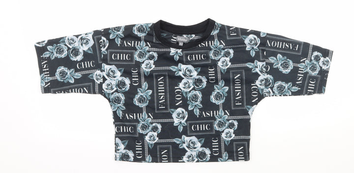 Studio Girls Black Geometric Jersey Basic T-Shirt Size 10-11 Years - Chic Fashion